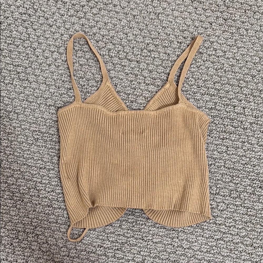 Tan Ribbed Spaghetti Strap Top - Picture 3 of 3